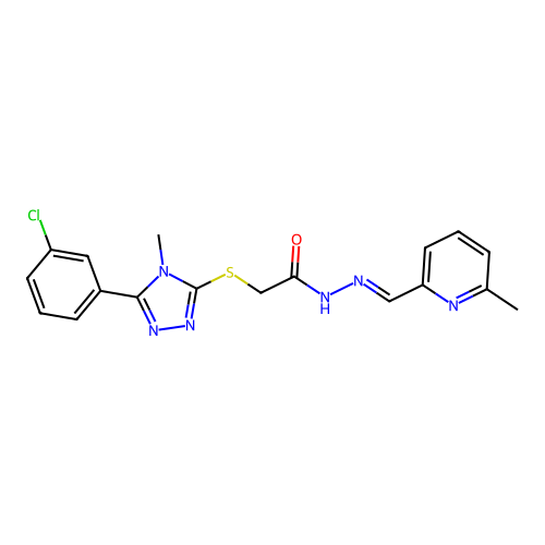 (E)-2-((5-(3-chlorophenyl)-4-methyl-4H-1,2,4-triazol-3-yl)thio)-N'-((6-methylpyridin-2-yl)methylene)acetohydrazide structure