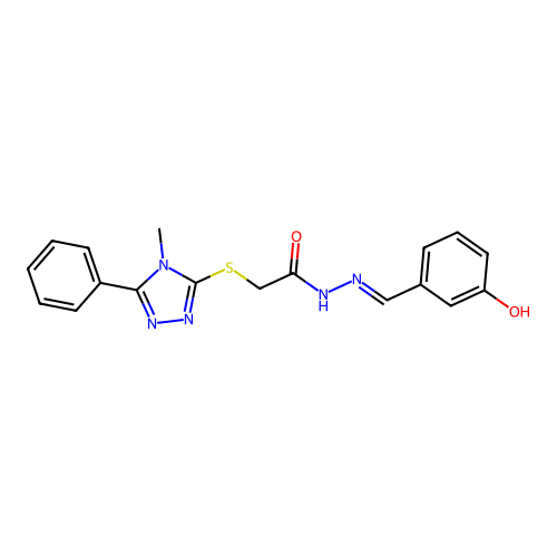 (E)-N'-(3-hydroxybenzylidene)-2-((4-methyl-5-phenyl-4H-1,2,4-triazol-3-yl)thio)acetohydrazide structure