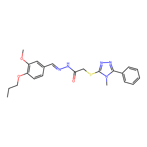 (E)-N'-(3-methoxy-4-propoxybenzylidene)-2-((4-methyl-5-phenyl-4H-1,2,4-triazol-3-yl)thio)acetohydrazide structure