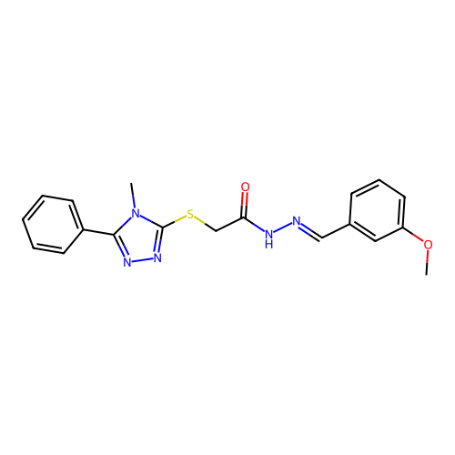 (E)-N'-(3-methoxybenzylidene)-2-((4-methyl-5-phenyl-4H-1,2,4-triazol-3-yl)thio)acetohydrazide structure
