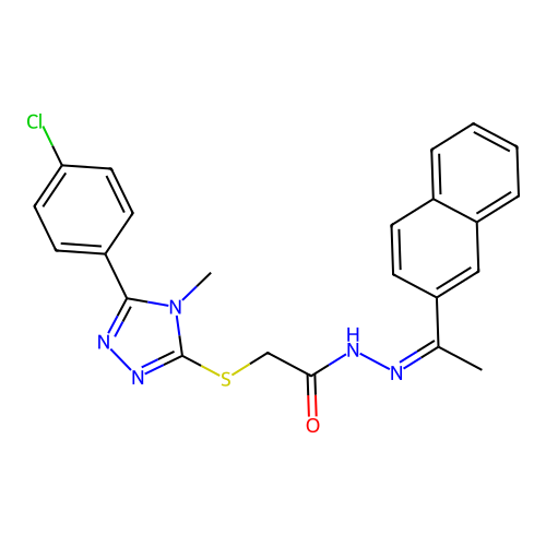 (Z)-2-((5-(4-chlorophenyl)-4-methyl-4H-1,2,4-triazol-3-yl)thio)-N'-(1-(naphthalen-2-yl)ethylidene)acetohydrazide structure