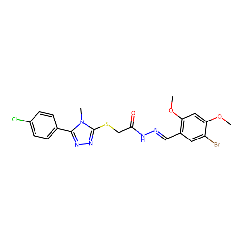 (E)-N'-(5-bromo-2,4-dimethoxybenzylidene)-2-((5-(4-chlorophenyl)-4-methyl-4H-1,2,4-triazol-3-yl)thio)acetohydrazide structure