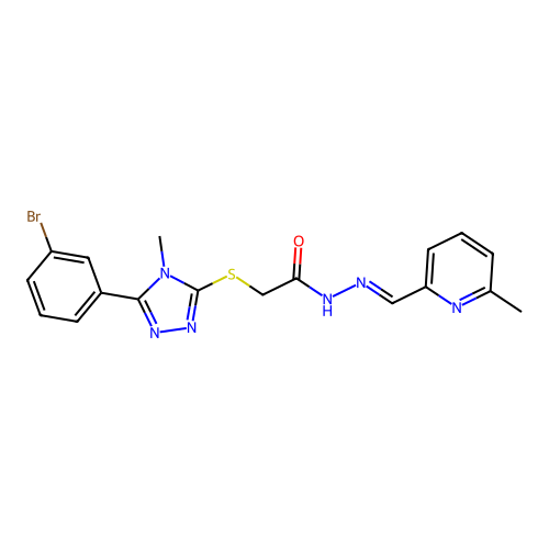 (E)-2-((5-(3-bromophenyl)-4-methyl-4H-1,2,4-triazol-3-yl)thio)-N'-((6-methylpyridin-2-yl)methylene)acetohydrazide structure