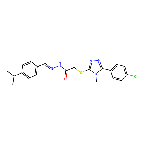 (E)-2-((5-(4-chlorophenyl)-4-methyl-4H-1,2,4-triazol-3-yl)thio)-N'-(4-isopropylbenzylidene)acetohydrazide structure