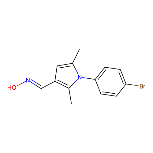 (NE)-N-[[1-(4-bromophenyl)-2,5-dimethylpyrrol-3-yl]methylidene]hydroxylamine structure