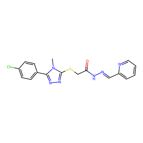 (E)-2-((5-(4-chlorophenyl)-4-methyl-4H-1,2,4-triazol-3-yl)thio)-N'-(pyridin-2-ylmethylene)acetohydrazide structure