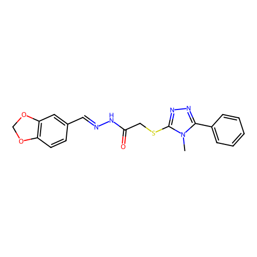 (E)-N'-(benzo[d][1,3]dioxol-5-ylmethylene)-2-((4-methyl-5-phenyl-4H-1,2,4-triazol-3-yl)thio)acetohydrazide structure