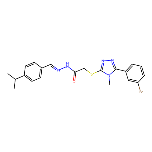 (E)-2-((5-(3-bromophenyl)-4-methyl-4H-1,2,4-triazol-3-yl)thio)-N'-(4-isopropylbenzylidene)acetohydrazide structure