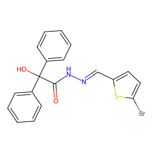 N-[(E)-(5-bromothiophen-2-yl)methylideneamino]-2-hydroxy-2,2-diphenylacetamide structure