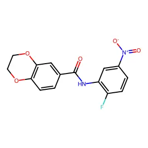 N-(2-fluoro-5-nitrophenyl)-2,3-dihydro-1,4-benzodioxine-6-carboxamide structure