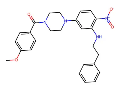 4-Methoxyphenyl 4-{4-nitro-3-[(2-phenylethyl)amino]phenyl}piperazinyl ketone structure