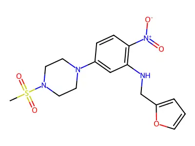 N-(furan-2-ylmethyl)-5-(4-methylsulfonylpiperazin-1-yl)-2-nitroaniline structure