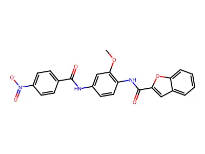 N-[2-methoxy-4-[(4-nitrobenzoyl)amino]phenyl]-1-benzofuran-2-carboxamide structure