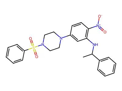 5-[4-(benzenesulfonyl)piperazin-1-yl]-2-nitro-N-(1-phenylethyl)aniline structure
