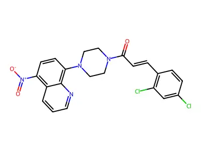 (E)-3-(2,4-dichlorophenyl)-1-[4-(5-nitroquinolin-8-yl)piperazin-1-yl]prop-2-en-1-one structure