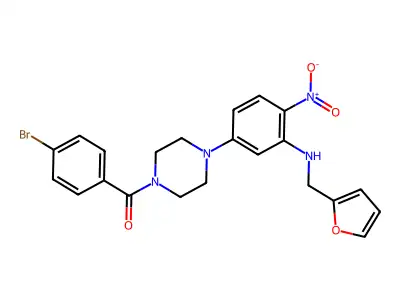 (4-bromophenyl)-[4-[3-(furan-2-ylmethylamino)-4-nitrophenyl]piperazin-1-yl]methanone structure