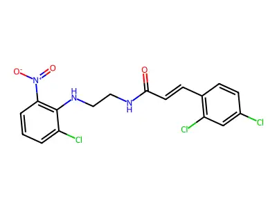 (E)-N-[2-(2-chloro-6-nitroanilino)ethyl]-3-(2,4-dichlorophenyl)prop-2-enamide structure