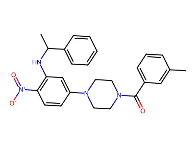 (3-methylphenyl)-[4-[4-nitro-3-(1-phenylethylamino)phenyl]piperazin-1-yl]methanone structure