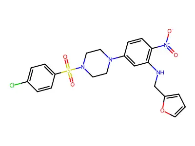 5-[4-(4-chlorophenyl)sulfonylpiperazin-1-yl]-N-(furan-2-ylmethyl)-2-nitroaniline structure