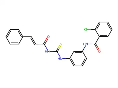 2-chloro-N-[3-[[(E)-3-phenylprop-2-enoyl]carbamothioylamino]phenyl]benzamide structure