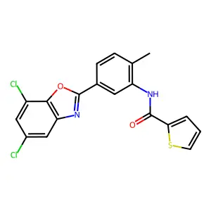 N-[5-(5,7-dichloro-1,3-benzoxazol-2-yl)-2-methylphenyl]thiophene-2-carboxamide structure