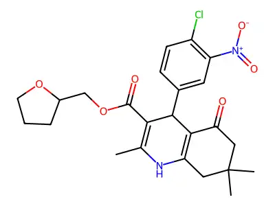tetrahydrofuran-2-ylmethyl 4-(4-chloro-3-nitrophenyl)-2,7,7-trimethyl-5-oxo-1,4,5,6,7,8-hexahydroquinoline-3-carboxylate structure