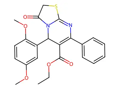 ethyl 5-(2,5-dimethoxyphenyl)-3-oxo-7-phenyl-5H-[1,3]thiazolo[3,2-a]pyrimidine-6-carboxylate structure