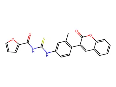 N-[[3-methyl-4-(2-oxochromen-3-yl)phenyl]carbamothioyl]furan-2-carboxamide structure