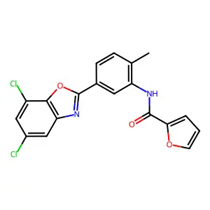 N-[5-(5,7-dichloro-1,3-benzoxazol-2-yl)-2-methylphenyl]furan-2-carboxamide structure