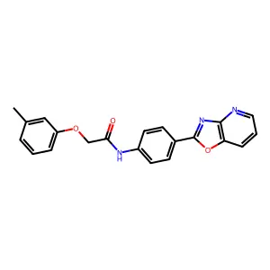 2-(3-methylphenoxy)-N-[4-([1,3]oxazolo[4,5-b]pyridin-2-yl)phenyl]acetamide structure