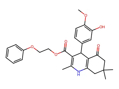 2-phenoxyethyl 4-(3-hydroxy-4-methoxyphenyl)-2,7,7-trimethyl-5-oxo-1,4,5,6,7,8-hexahydroquinoline-3-carboxylate structure