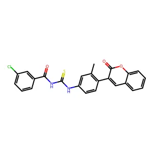 3-chloro-N-[[3-methyl-4-(2-oxochromen-3-yl)phenyl]carbamothioyl]benzamide structure
