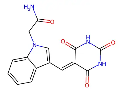 2-[3-[(2,4,6-Trioxo-1,3-diazinan-5-ylidene)methyl]indol-1-yl]acetamide structure