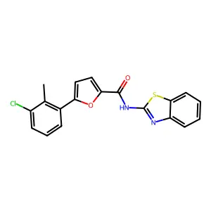 N-(1,3-benzothiazol-2-yl)-5-(3-chloro-2-methylphenyl)furan-2-carboxamide structure
