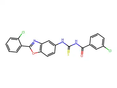 3-chloro-N-[[2-(2-chlorophenyl)-1,3-benzoxazol-5-yl]carbamothioyl]benzamide structure