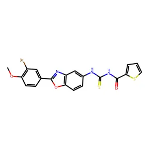 N-[[2-(3-bromo-4-methoxyphenyl)-1,3-benzoxazol-5-yl]carbamothioyl]thiophene-2-carboxamide structure
