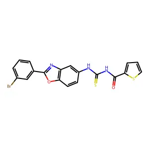 N-[[2-(3-bromophenyl)-1,3-benzoxazol-5-yl]carbamothioyl]thiophene-2-carboxamide structure