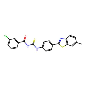 3-chloro-N-[[4-(6-methyl-1,3-benzothiazol-2-yl)phenyl]carbamothioyl]benzamide structure