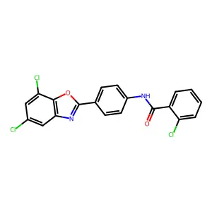 2-chloro-N-[4-(5,7-dichloro-1,3-benzoxazol-2-yl)phenyl]benzamide structure