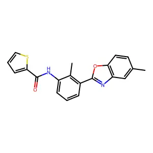 N-[2-methyl-3-(5-methyl-1,3-benzoxazol-2-yl)phenyl]thiophene-2-carboxamide structure