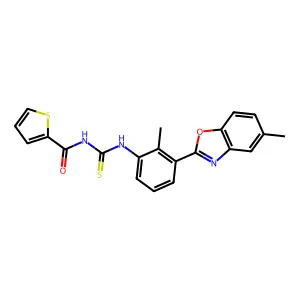 N-{[2-methyl-3-(5-methyl-1,3-benzoxazol-2-yl)phenyl]carbamothioyl}thiophene-2-carboxamide structure