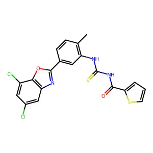 N-[[5-(5,7-dichloro-1,3-benzoxazol-2-yl)-2-methylphenyl]carbamothioyl]thiophene-2-carboxamide structure