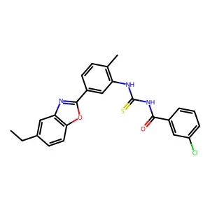 3-chloro-N-[[5-(5-ethyl-1,3-benzoxazol-2-yl)-2-methylphenyl]carbamothioyl]benzamide structure