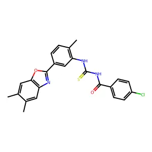 4-chloro-N-[[5-(5,6-dimethyl-1,3-benzoxazol-2-yl)-2-methylphenyl]carbamothioyl]benzamide structure