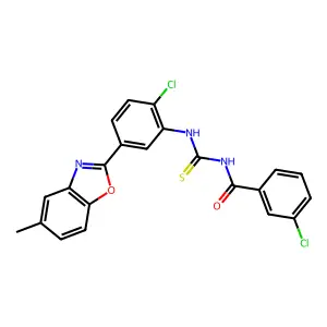 3-chloro-N-{[2-chloro-5-(5-methyl-1,3-benzoxazol-2-yl)phenyl]carbamothioyl}benzamide structure
