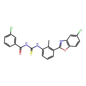 3-chloro-N-[[3-(5-chloro-1,3-benzoxazol-2-yl)-2-methylphenyl]carbamothioyl]benzamide structure