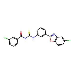 3-chloro-N-[[3-(5-chloro-1,3-benzoxazol-2-yl)phenyl]carbamothioyl]benzamide structure