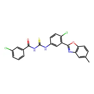 3-chloro-N-[[4-chloro-3-(5-methyl-1,3-benzoxazol-2-yl)phenyl]carbamothioyl]benzamide structure