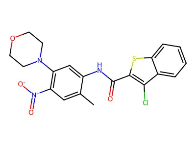 3-chloro-N-(2-methyl-5-morpholin-4-yl-4-nitrophenyl)-1-benzothiophene-2-carboxamide structure
