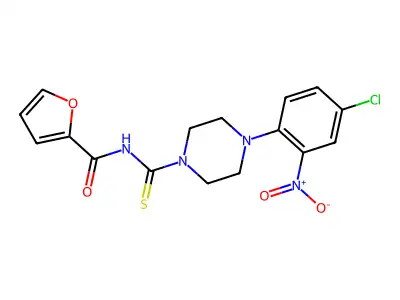 N-[4-(4-chloro-2-nitrophenyl)piperazine-1-carbothioyl]furan-2-carboxamide structure